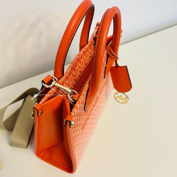 Michael Kors Mirella Small Ombré Signature Logo Crossbody Bag Red Clay - Picture 3 of 10